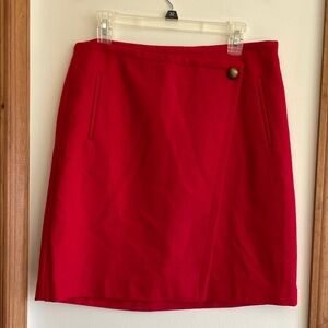 TALBOTS Vibrant Red Mini Faux Wrap Wool Blend Skirt 10 NWOT